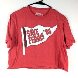 Ferris Bueller Save Ferris 86 Cropped T Shirt Women’s Medium Red Movie Tee